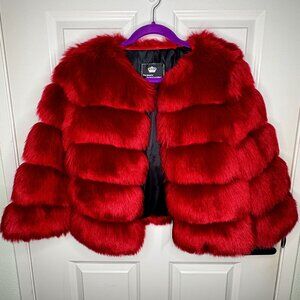 Luxurious Red Faux Fur Jacket - Premium Feel and Bold Design